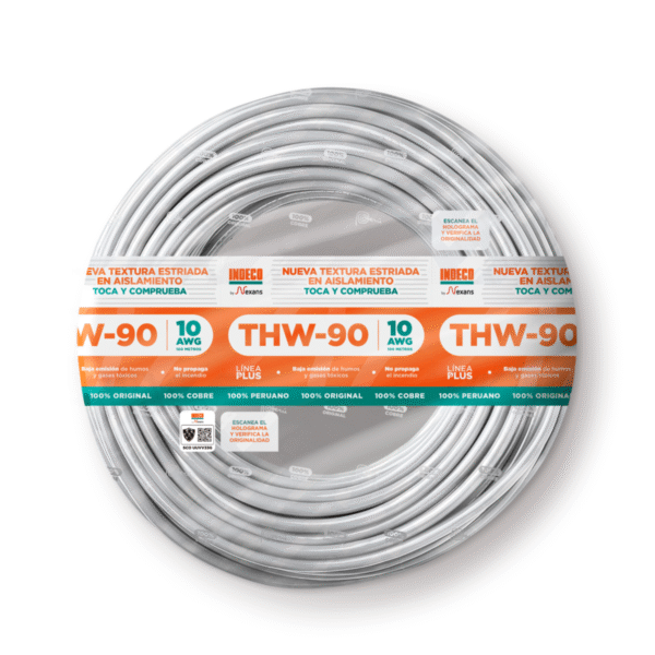 Cable THW-90 plus 450/750V 10 AWG Blanco x 100m Indeco